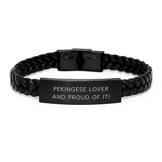 Pekingese Dog Lover Gifts Interlaced Leather Bracelet for Her from Friends and Family on Birthday - 'Pekingese Lover And Proud Of It!' Quote - Image 1