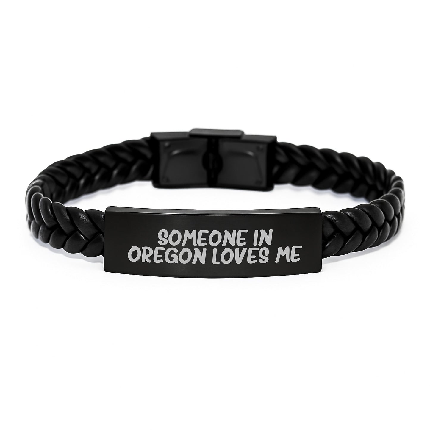 Someone in Oregon Loves Me, Funny Interlaced Leather Bracelte for Birthday Unique Gifts from Friends to Oregon Lovers, 7.87 inches Stainless Steel and PU Leather - Image 1