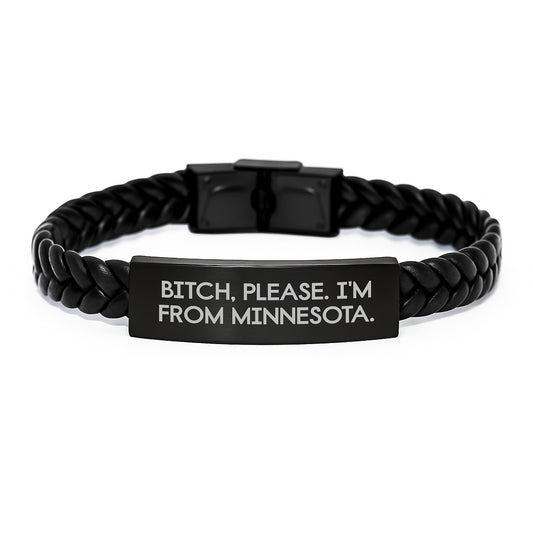 Minnesota Interlaced Leather Bracelet, Funny Quote, Birthday Unique Gift for Men or Women, Gifts from Friends, Family, or Coworkers - Image 1