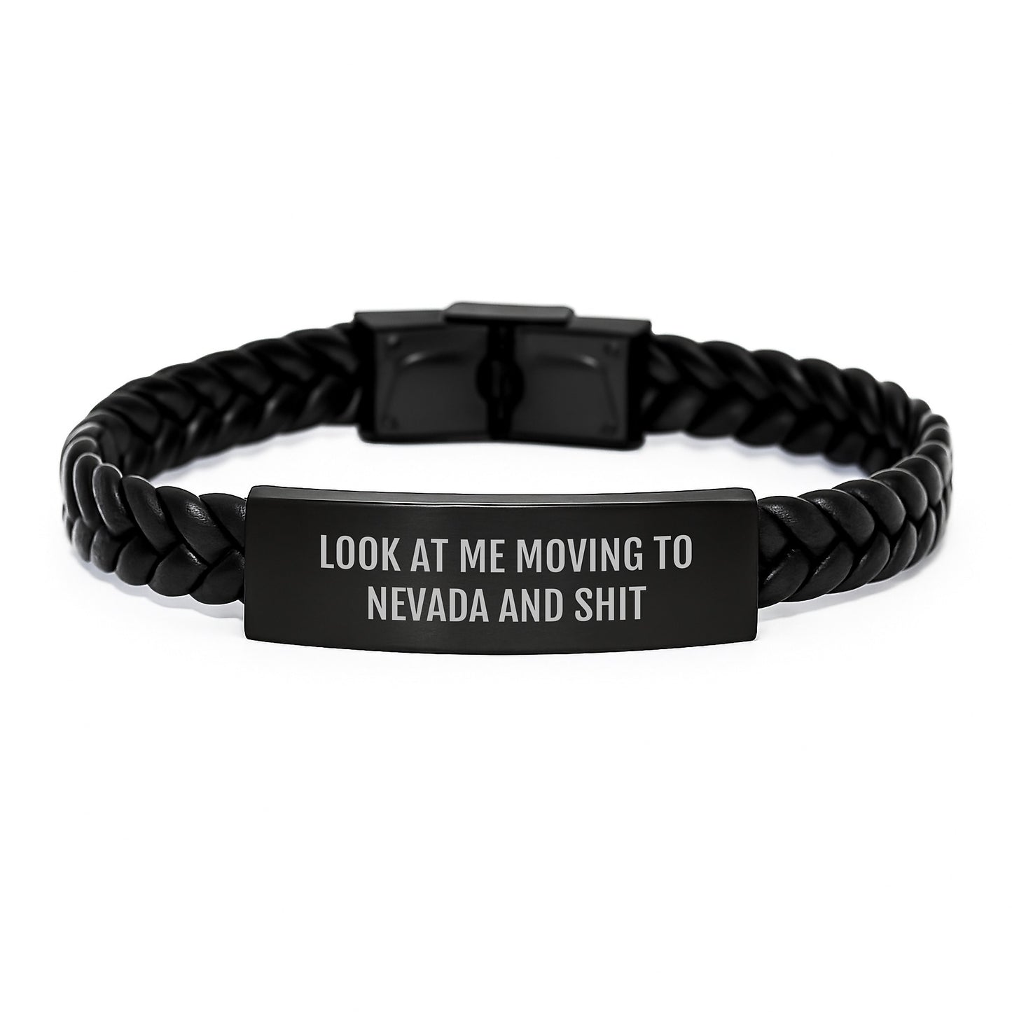 Funny Nevada Gifts for Him Her Friends - Interlaced Leather Bracelet, 'Look At Me Moving To Nevada And Shit', Birthday Unique Gifts from Family to Coworkers - Image 1