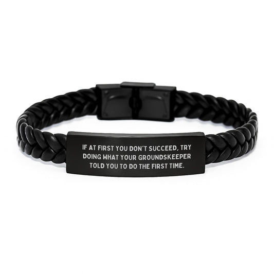 groundskeeper Humor Interlaced Leather Bracelet, Funny Gifts from Friends, Birthday Unique Gifts for groundskeeper, Men, Women, Coworkers - Image 1