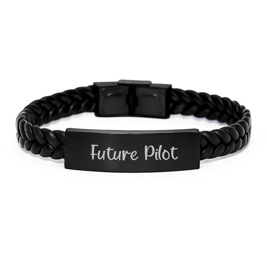 Future Pilot Inspirational Quote Interlaced Leather Bracelet Gifts for Men from Family Graduation Unique presents - Image 1