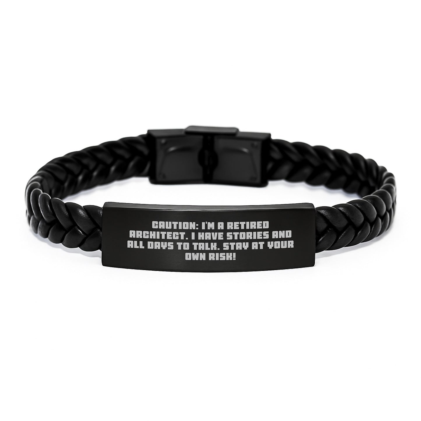 Architect Gifts from Friends - Funny Quote Interlaced Leather Bracelet, Graduation Unique Gifts for Men, Women, Family, Coworkers, 'Caution: I'm A Retired Architect...' - Image 1