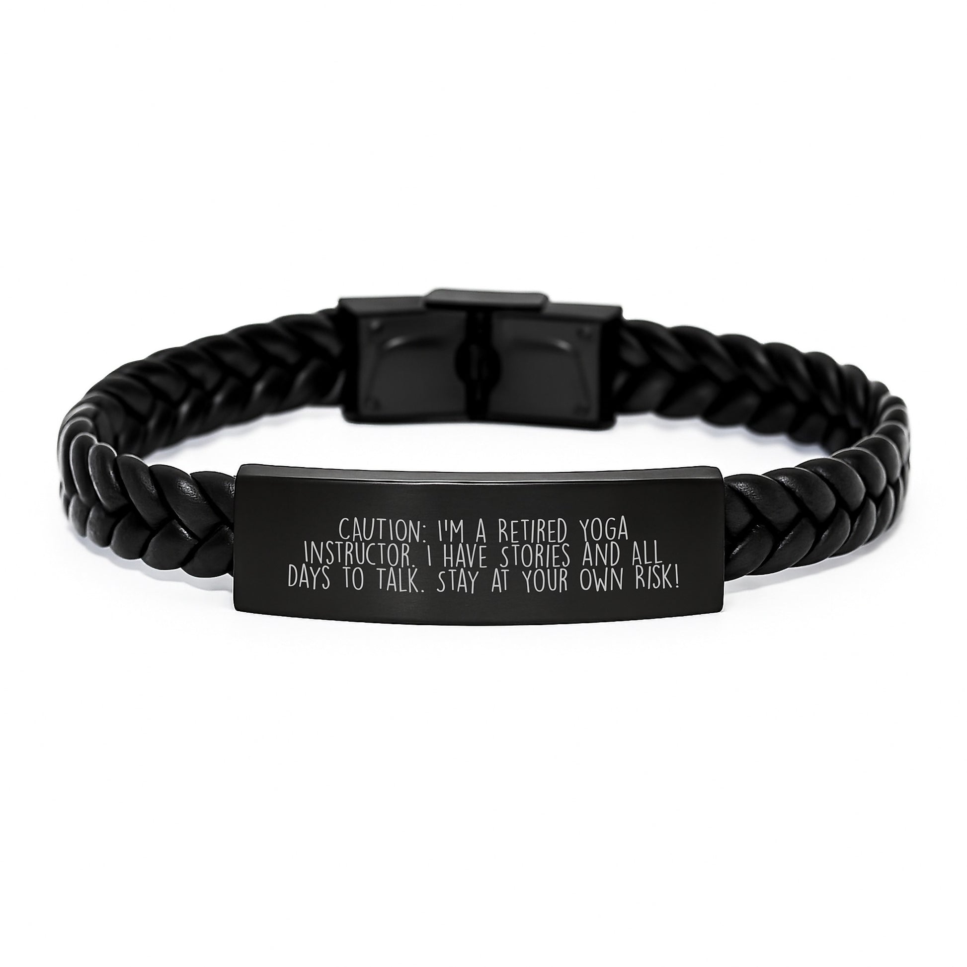 Funny Yoga Instructor Gifts, Interlaced Leather Bracelet for Graduation, Gifts from Friends to Yoga Instructors, Stay at Your Own Risk! - Unique Gifts for Women Men Coworkers - Image 1