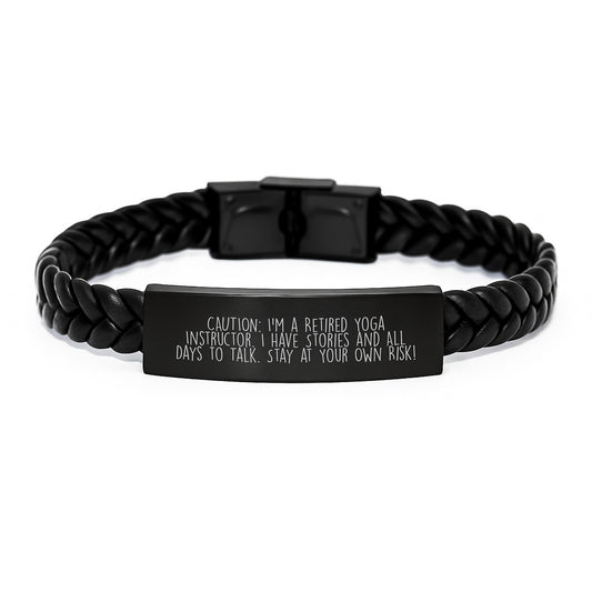 Funny Yoga Instructor Gifts, Interlaced Leather Bracelet for Graduation, Gifts from Friends to Yoga Instructors, Stay at Your Own Risk! - Unique Gifts for Women Men Coworkers - Image 1