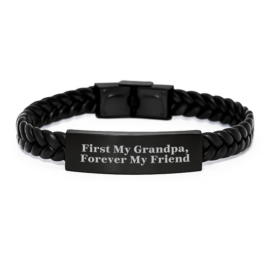 Grandpa Gifts: First My Grandpa, Forever My Friend Interlaced Leather Bracelet for Men, Unique Graduation Presents from Family - Image 1