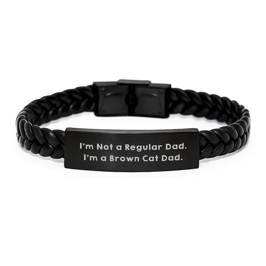 Funny Brown Cat Dad Gifts for Men, Interlaced Leather Bracelet, 7.87 inches, Graduation Unique Gifts from Dad, Perfect for Brown Cat Lovers - Image 1