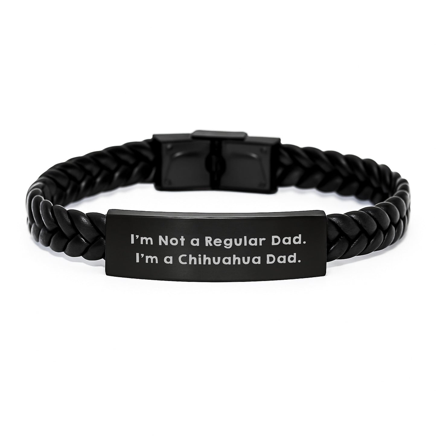 Chihuahua Dad's Gift, Funny Interlaced Leather Bracelet for Men, Unique Graduation Gifts from Dad to Son, Handcrafted with Engraved Stainless Steel - Image 1