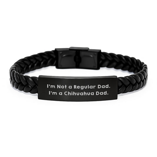 Chihuahua Dad's Gift, Funny Interlaced Leather Bracelet for Men, Unique Graduation Gifts from Dad to Son, Handcrafted with Engraved Stainless Steel - Image 1