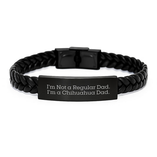 Chihuahua Dog Lover's Funny Quote Interlaced Leather Bracelet, Gifts from Men to Chihuahua Dog Owners, Gifts for Chihuahua Dad, Unique Graduation Gifts for Him - Image 1