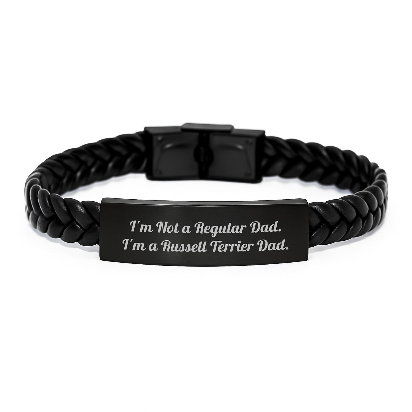 Russell Terrier Dog Dad Funny Graduation Gifts from Men to Russell Terrier Dog Interlaced Leather Bracelet, I'm Not A Regular Dad. I'm A Russell Terrier Dad. - Image 1