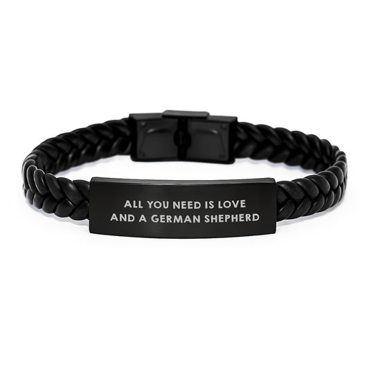 Funny German Shepherd Dog Gifts, Interlaced Leather Bracelet, 'All You Need Is Love And A German Shepherd' Quote, Gifts from Family, Gifts for German Shepherd Dog Lovers, Graduation Unique Gifts - Image 1