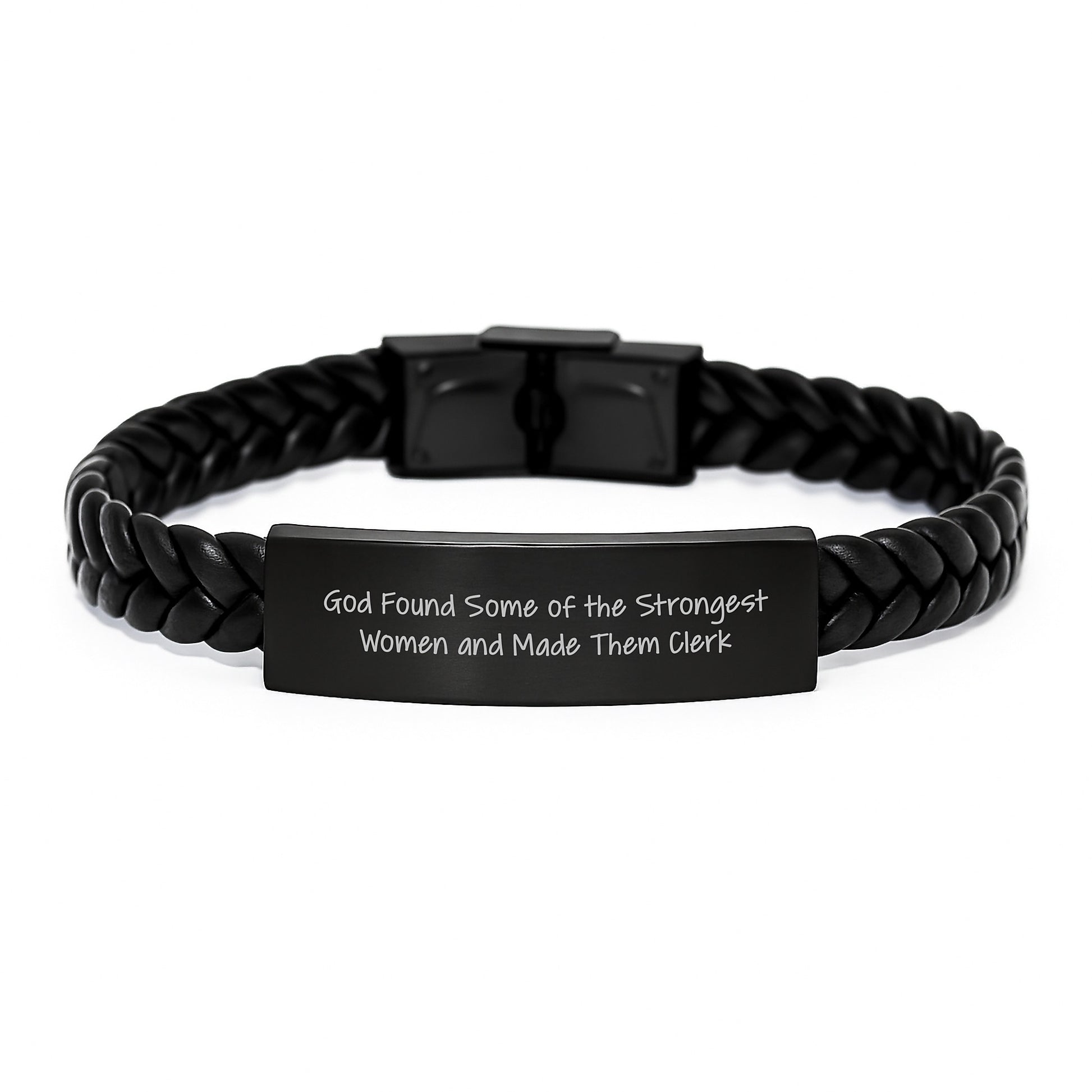 Clerk Gifts from God Found Strongest Women - Inspirational Interlaced Leather Bracelet for Graduation, Unique Clerk Appreciation Gift from Friends, Coworkers, Family - Image 1
