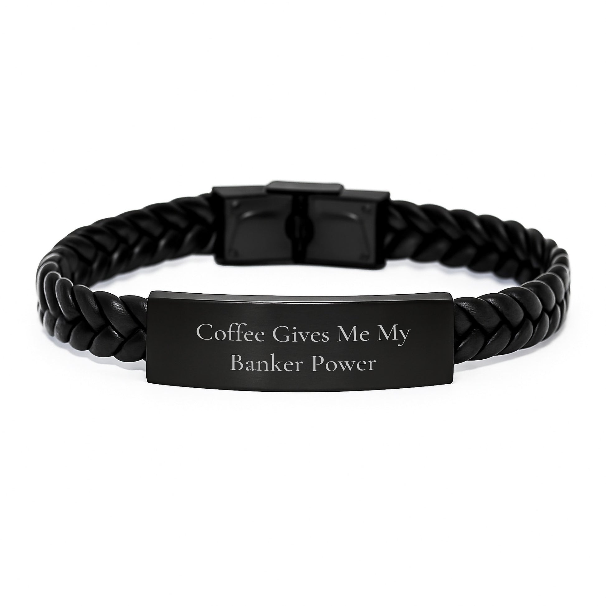 Funny Banker Gifts from Men to Men - Coffee Gives Me My Banker Power Interlaced Leather Bracelet for Men Graduation Unique Gifts - Image 1