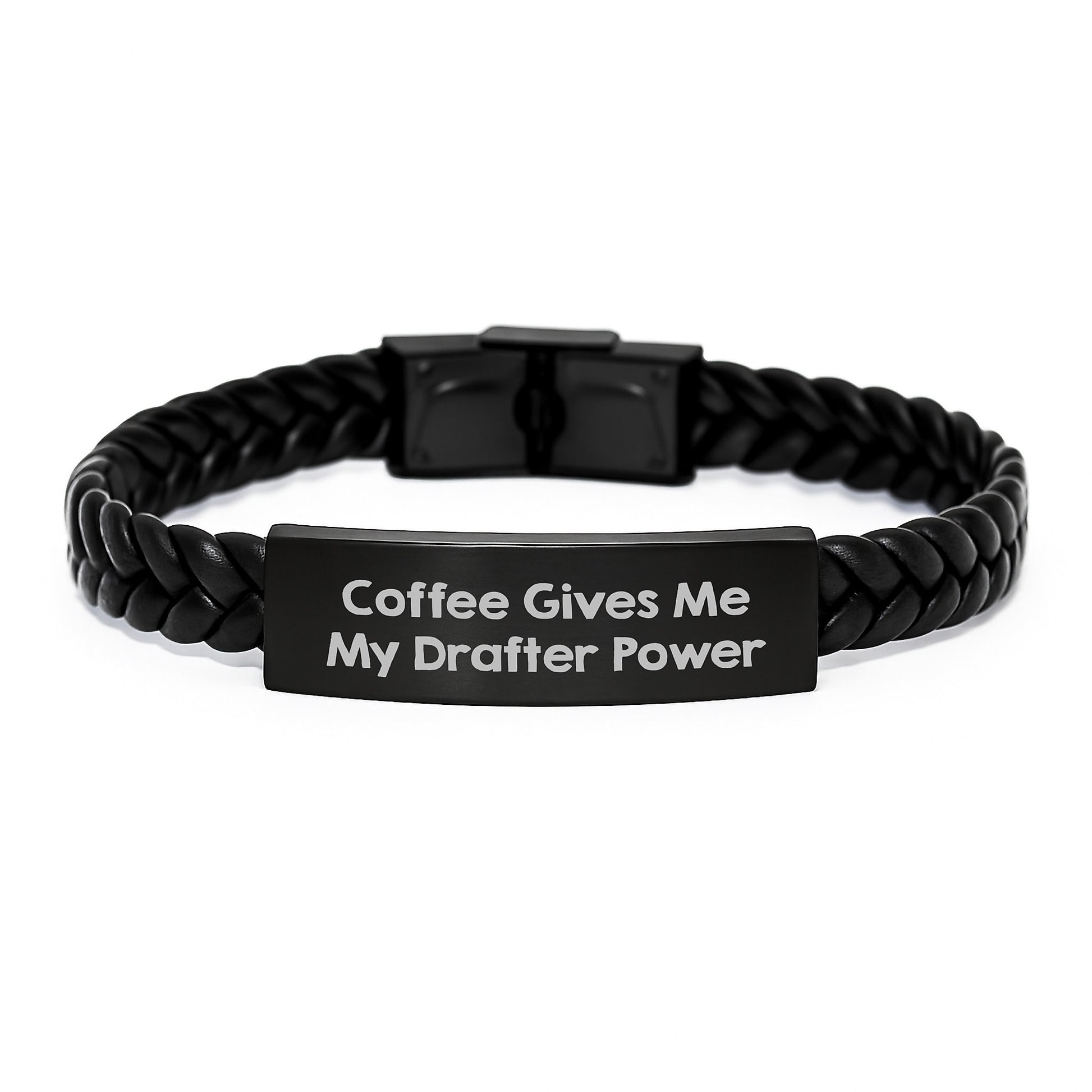 Drafter Power Gifts for Men, Funny Coffee Quote Interlaced Leather Bracelet, Unique Graduation Presents from Friends to Family - Image 1