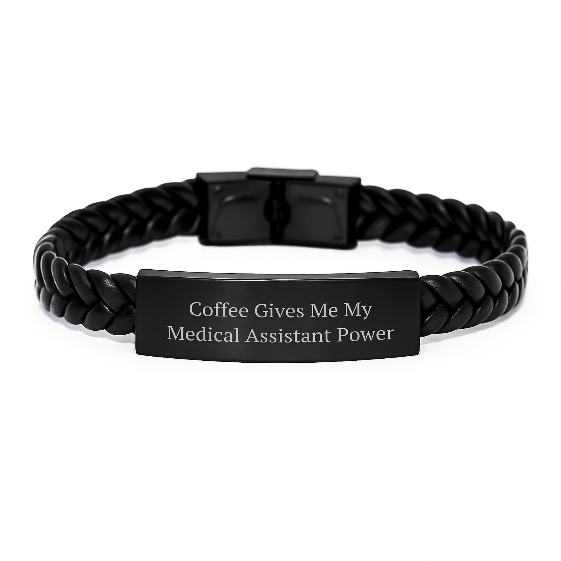 Medical Assistant Power Wristband, Interlaced Leather Bracelet, Funny Quote 'Coffee Gives Me My Medical Assistant Power', Gifts from Men to Medical Assistant on Birthday - Image 1