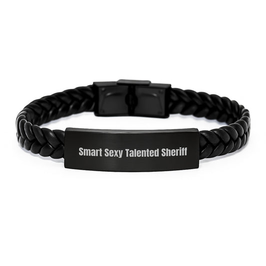 Smart Sexy Talented Sheriff Gifts - Interlaced Leather Sheriff Cuff - Gifts from Men to Sheriff Friends - Image 1