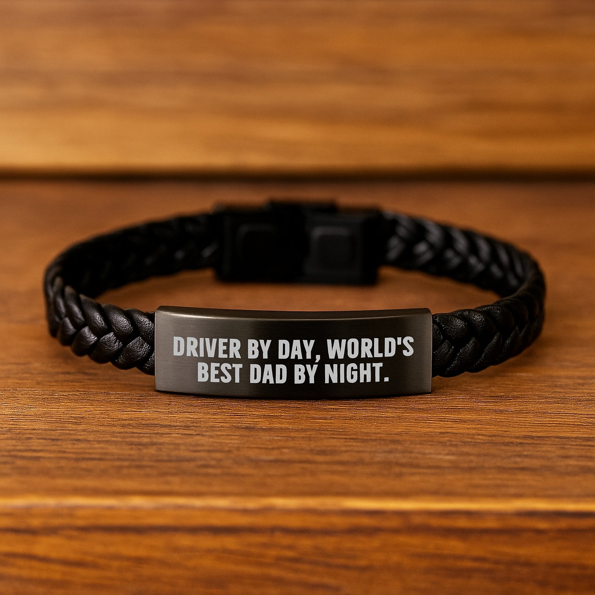 Driver Gifts, Funny Quote Interlaced Leather Bracelet for Birthday, Gifts from Friends, Gifts for Driver, 'Driver By Day, World's Best Dad By Night.' - Image 2