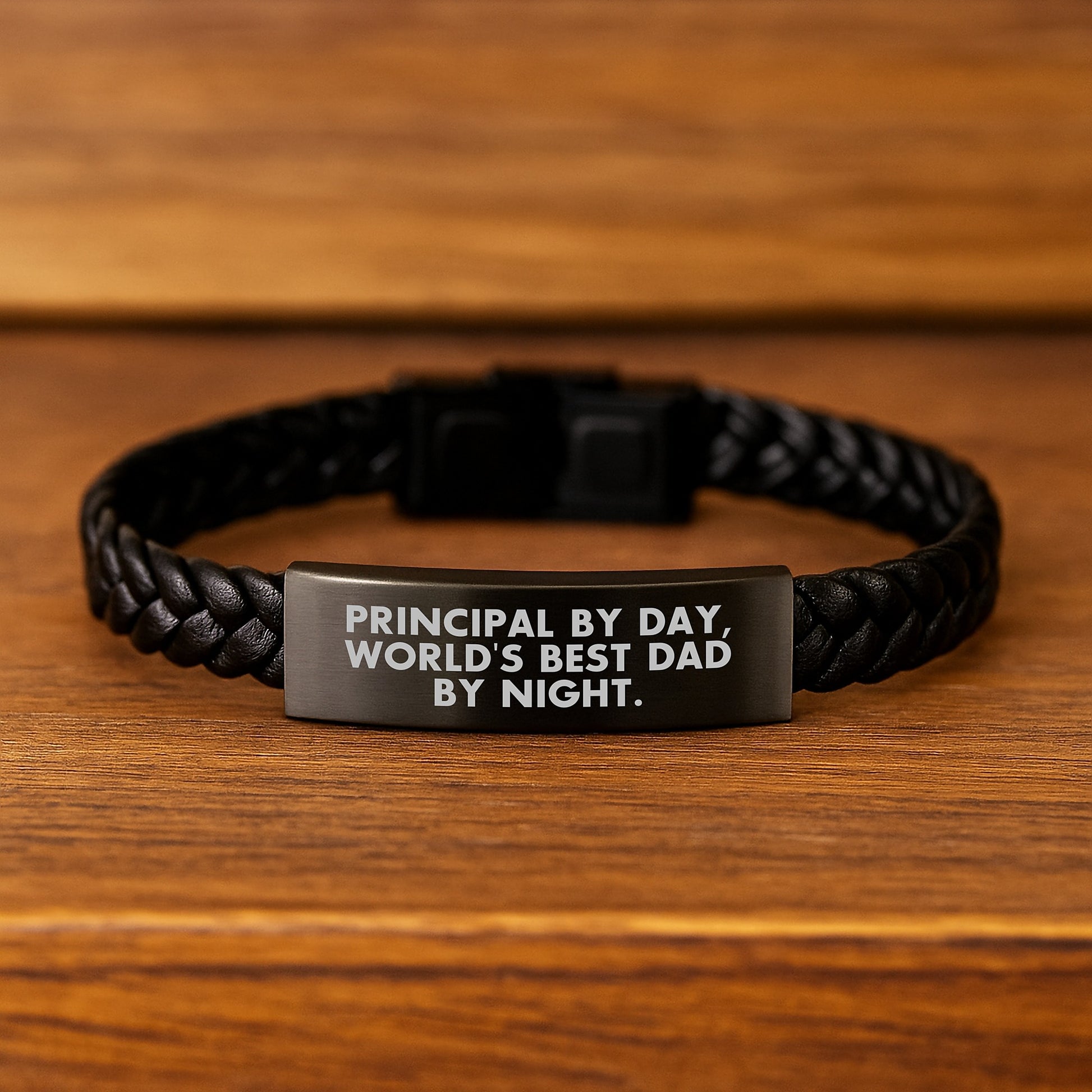 Principal Gifts Funny Quote Interlaced Leather Bracelet for Men, 'Principal By Day, World's Best Dad By Night.' Graduation Unique Gifts - Image 2