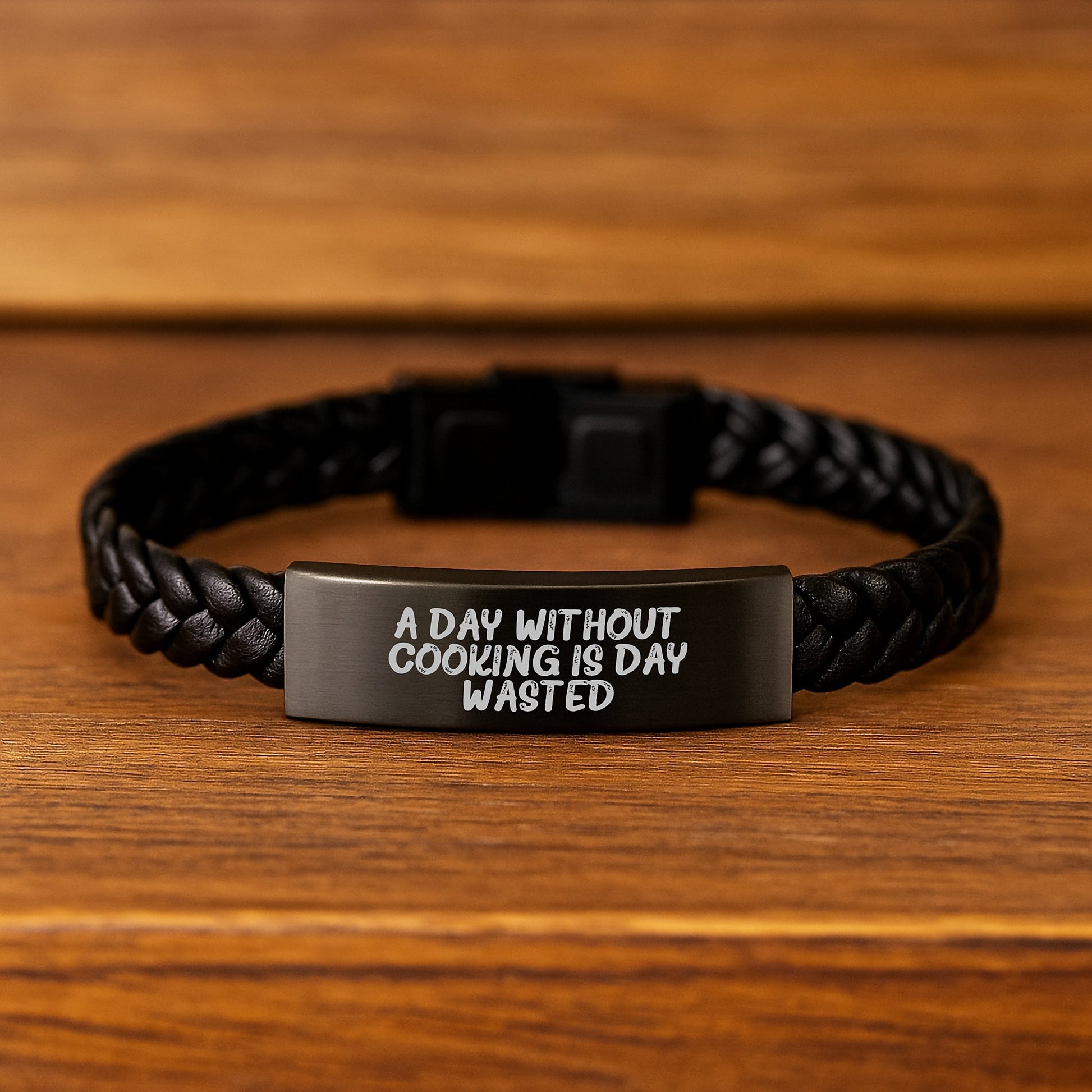 Cooking Enthusiast Gifts from Friends, Funny Quote Interlaced Leather Bracelet, Inspirational Cooking Accessories for Birthday, Leather Strap Stainless Steel, Gifts for Women Men - Image 2
