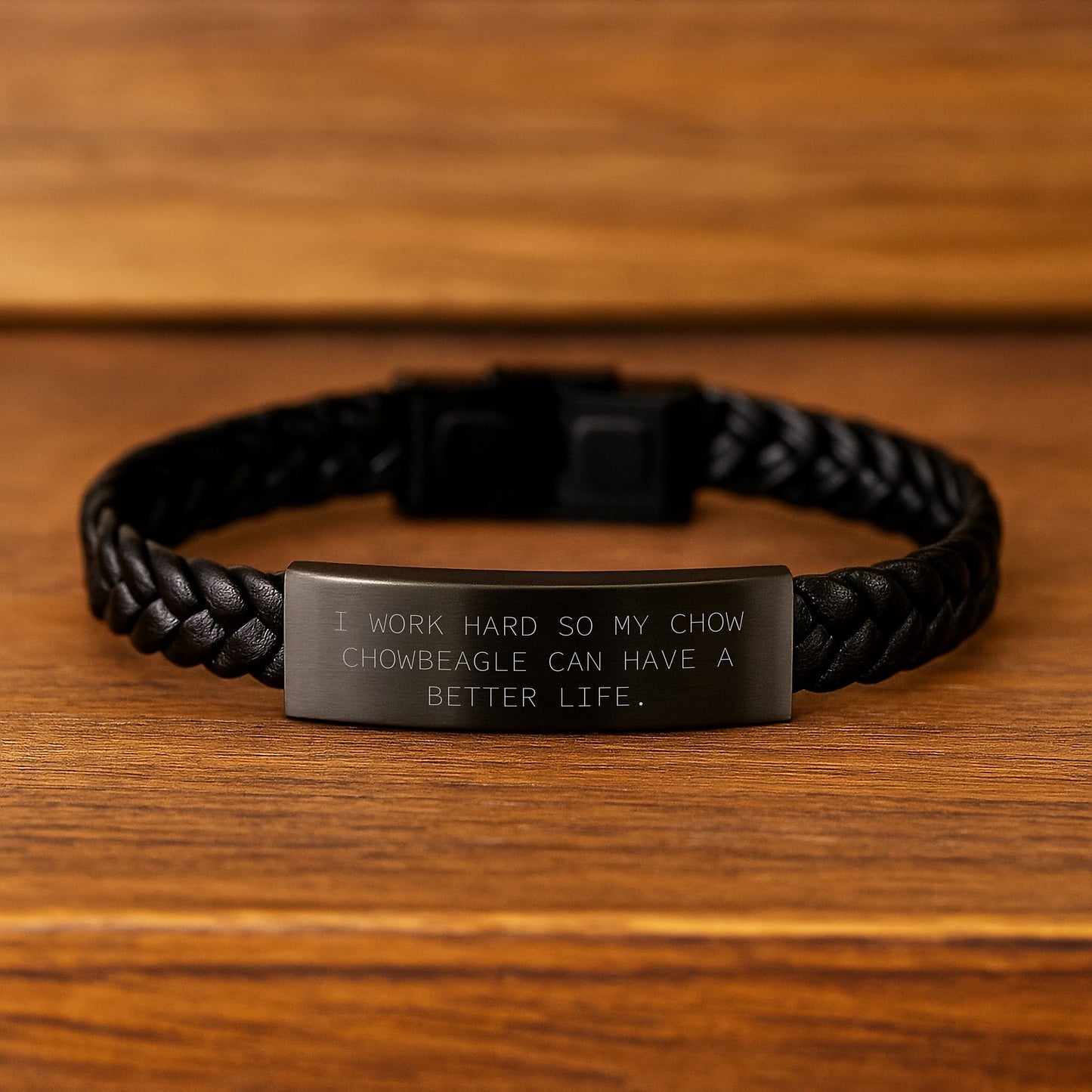 Chow Chow Dog Lover's Inspirational Interlaced Leather Birthday Unique Gift from Friends or Family, 'I Work Hard So My Chow Chowbeagle Can Have A Better Life.' - Image 2
