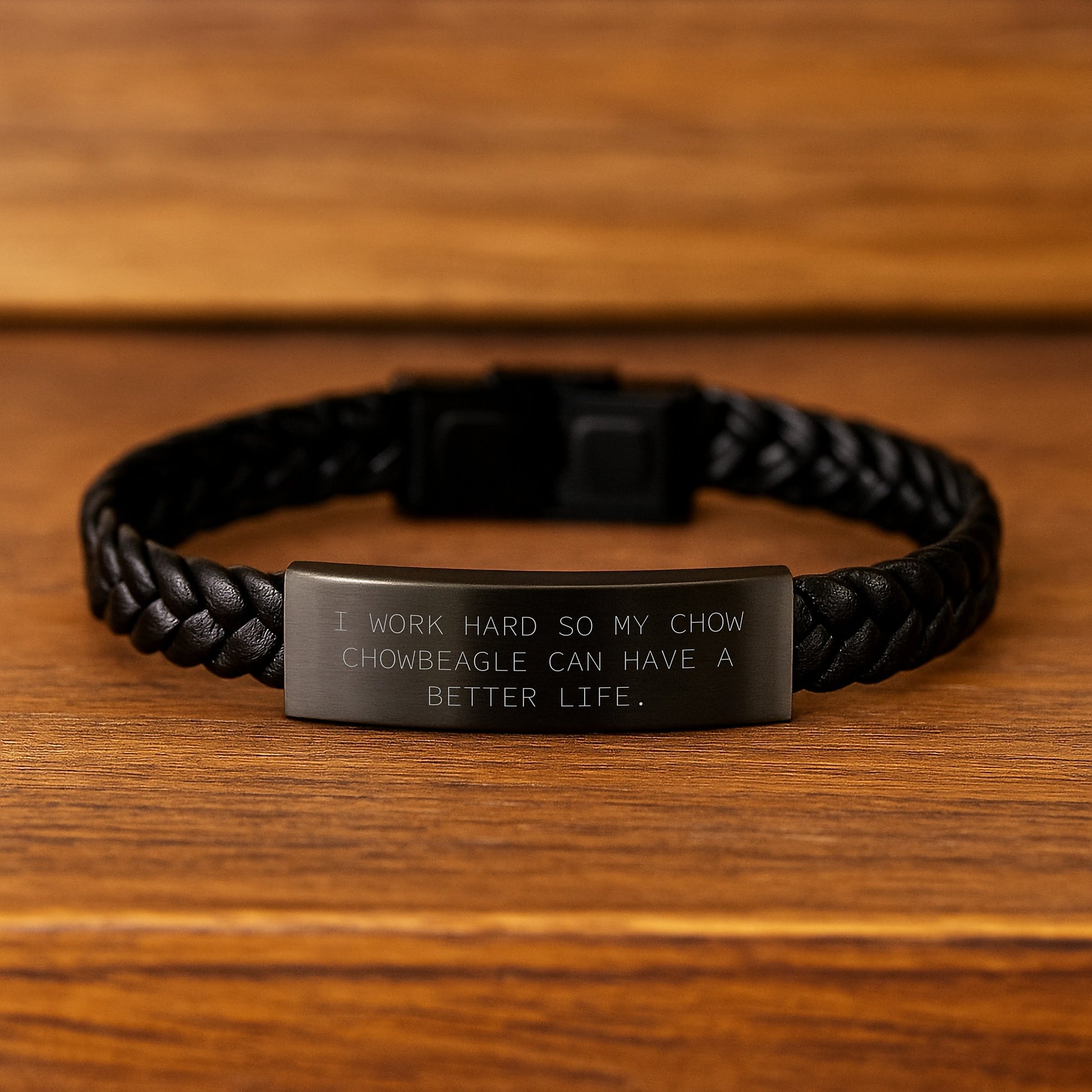 Chow Chow Dog Lover's Inspirational Interlaced Leather Birthday Unique Gift from Friends or Family, 'I Work Hard So My Chow Chowbeagle Can Have A Better Life.' - Image 2