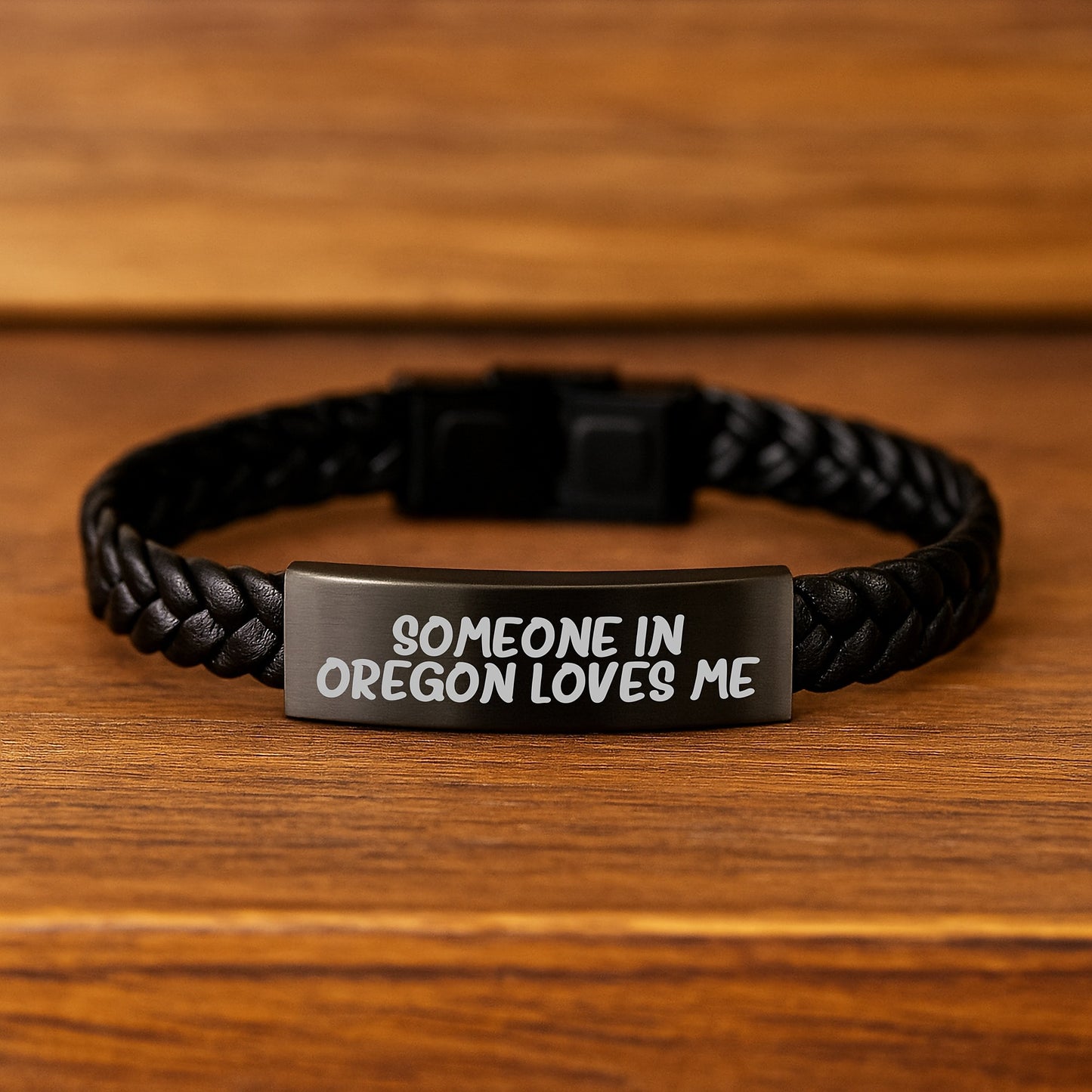 Someone in Oregon Loves Me, Funny Interlaced Leather Bracelte for Birthday Unique Gifts from Friends to Oregon Lovers, 7.87 inches Stainless Steel and PU Leather - Image 2