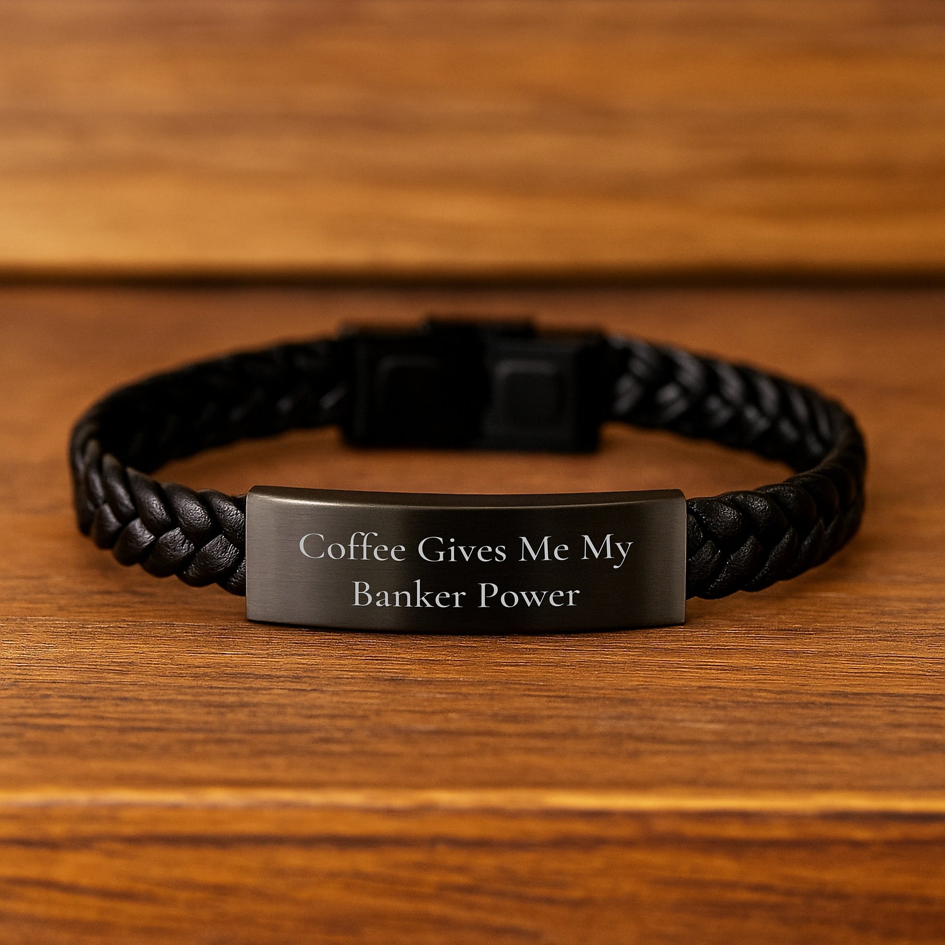 Funny Banker Gifts from Men to Men - Coffee Gives Me My Banker Power Interlaced Leather Bracelet for Men Graduation Unique Gifts - Image 2