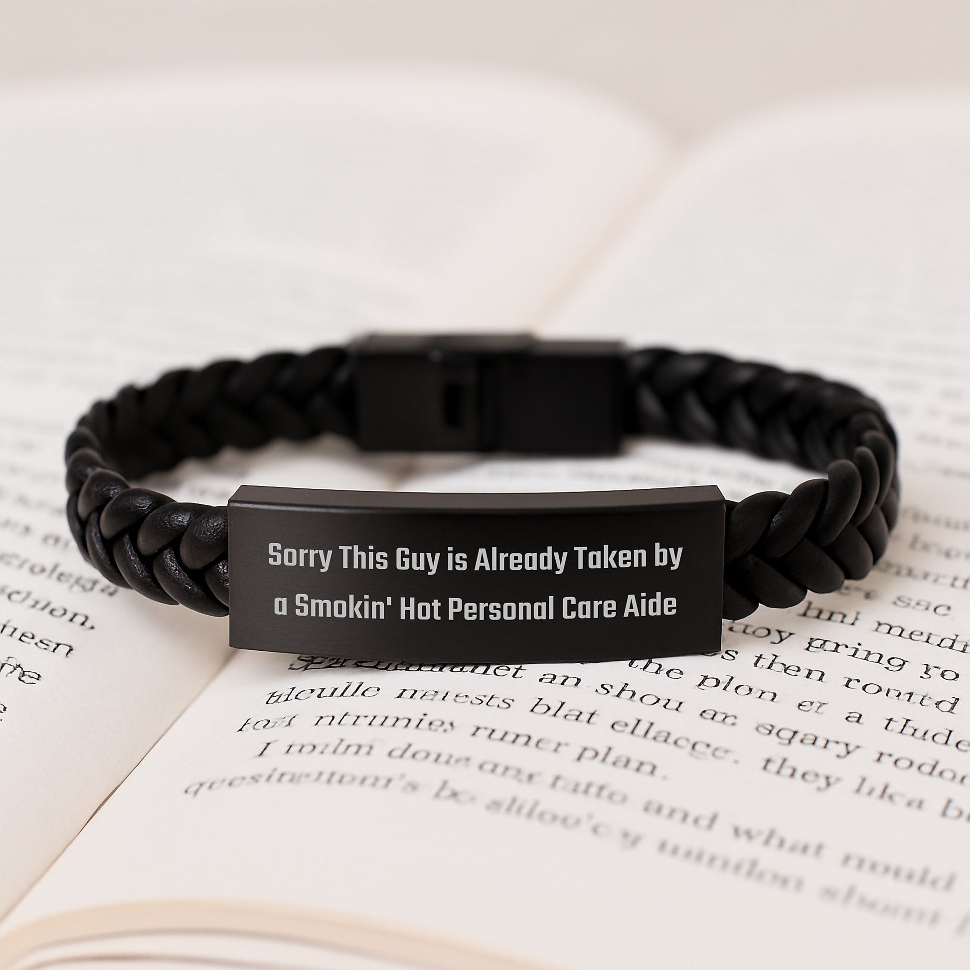 Funny Personal Care Aide Gifts from Friends - Sorry This Guy Is Already Taken By A Smokin' Hot Interlaced Leather Bracelet for Birthday - Image 3