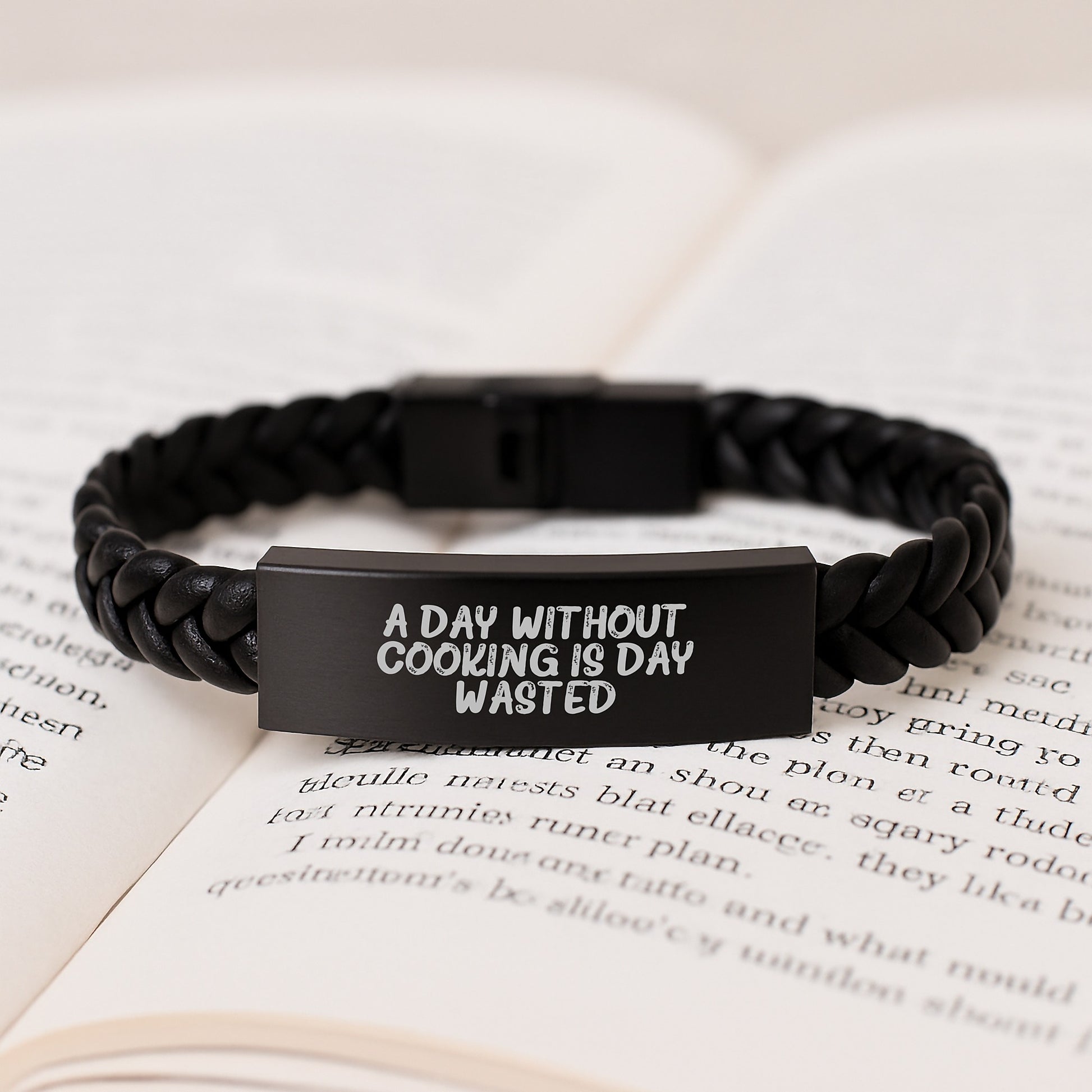 Cooking Enthusiast Gifts from Friends, Funny Quote Interlaced Leather Bracelet, Inspirational Cooking Accessories for Birthday, Leather Strap Stainless Steel, Gifts for Women Men - Image 3