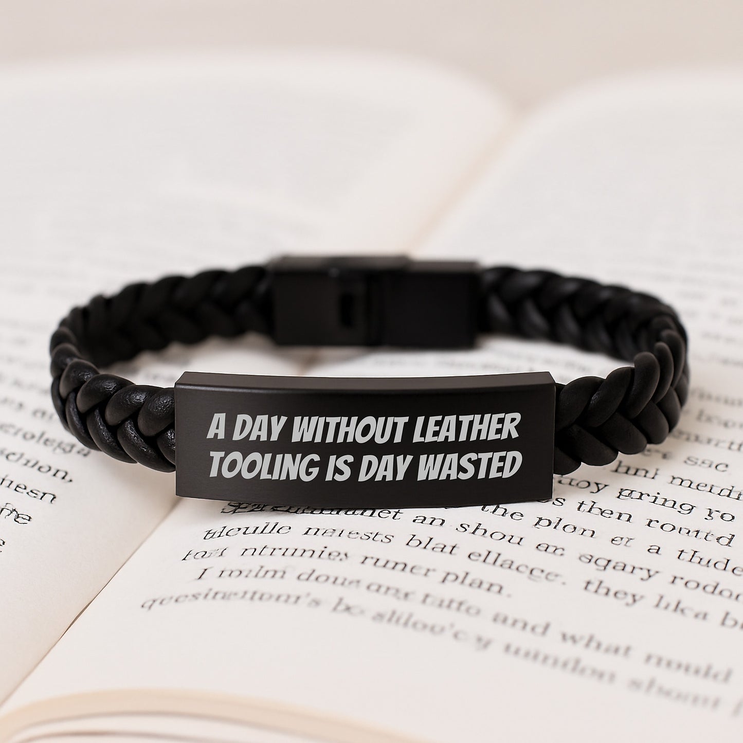 Funny Leather Tooling Gifts for Men - 'A Day Without Leather Tooling Is Day Wasted' Interlaced Leather Bracelet, Gifts from Friends, Coworkers, Family - Birthday Unique Gifts - Image 3