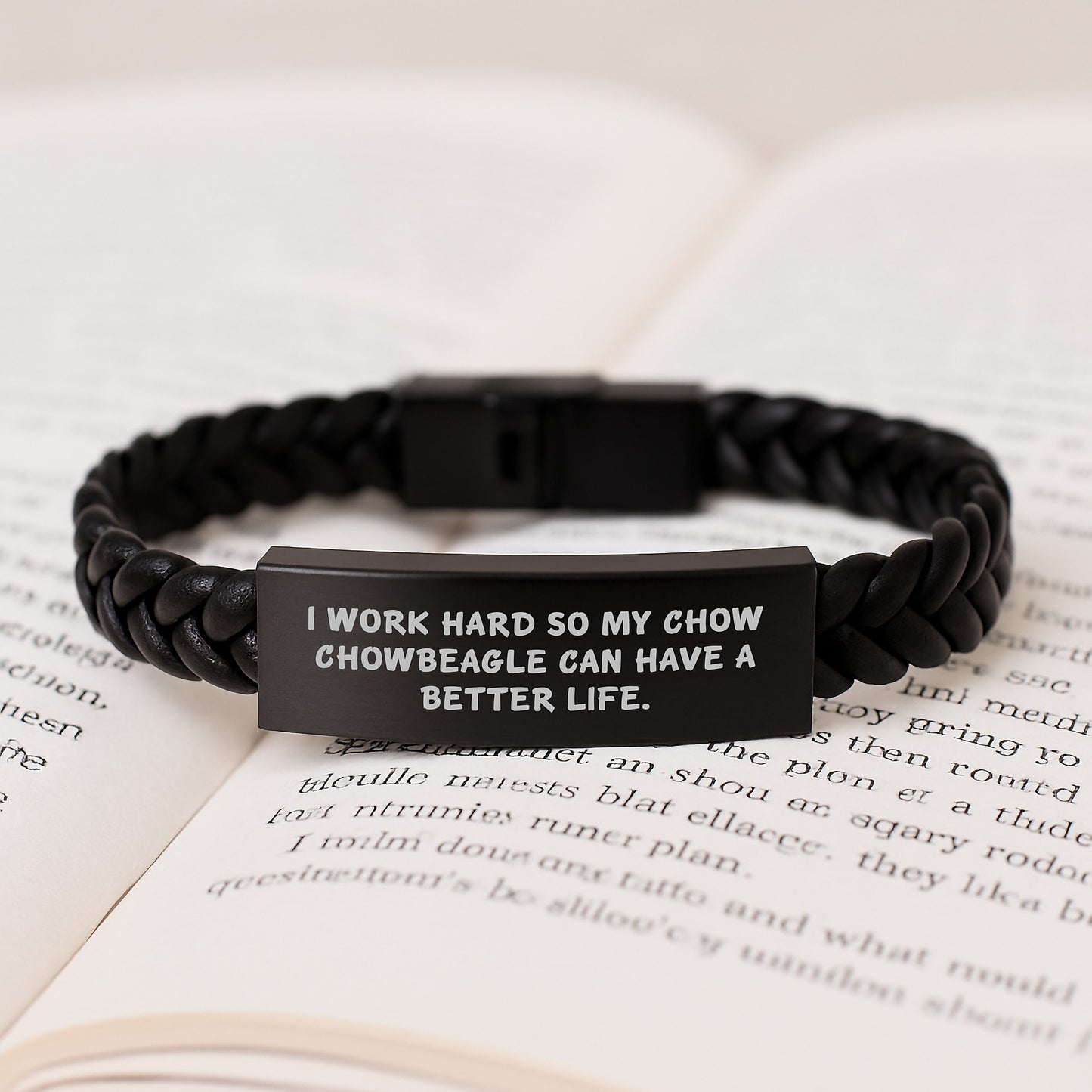 Chow Chow Dog Lovers Funny Gifts from Men to Friends Birthday Unique Interlaced Leather Bracelte for Women 'I Work Hard So My Chow Chowbeagle Can Have A Better Life.' - Image 3