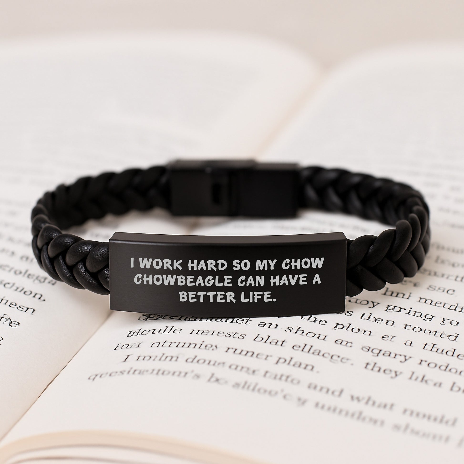 Chow Chow Dog Lovers Funny Gifts from Men to Friends Birthday Unique Interlaced Leather Bracelte for Women 'I Work Hard So My Chow Chowbeagle Can Have A Better Life.' - Image 3