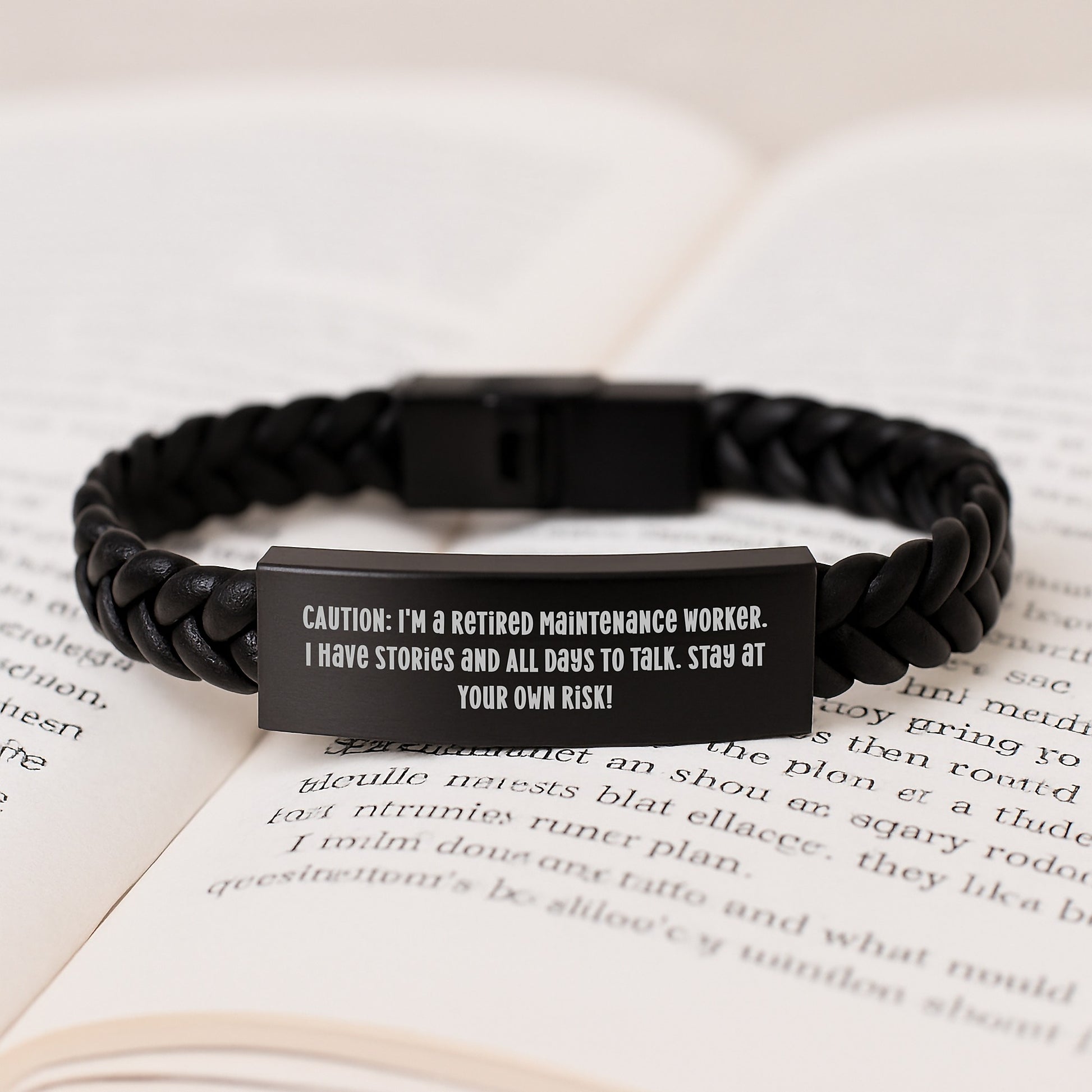 Funny Maintenance Worker Gifts, Caution Quote Interlaced Leather Bracelet for Him, Gifts from Friends, Family, or Coworkers for Maintenance Worker Graduation - Image 3