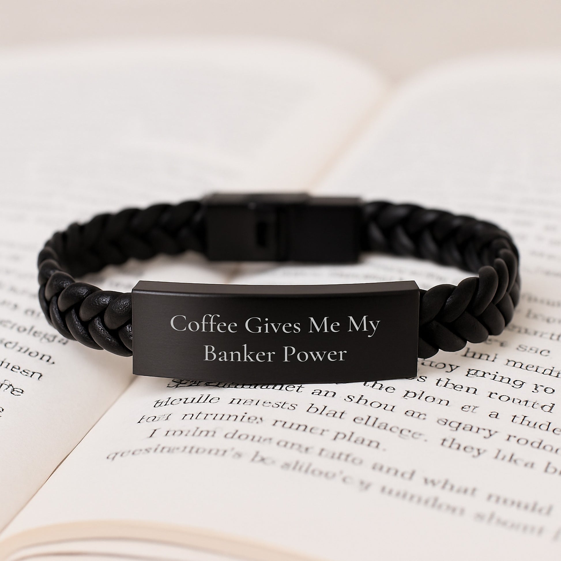 Funny Banker Gifts from Men to Men - Coffee Gives Me My Banker Power Interlaced Leather Bracelet for Men Graduation Unique Gifts - Image 3