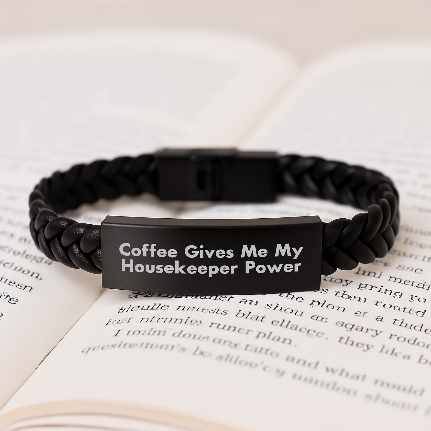 Funny Housekeeper Gifts for Women, Coffee Powered Interlaced Leather Bracelt for Graduation, Gifts from Family, Gifts for Housekeeper, 'Coffee Gives Me My Housekeeper Power' - Image 3