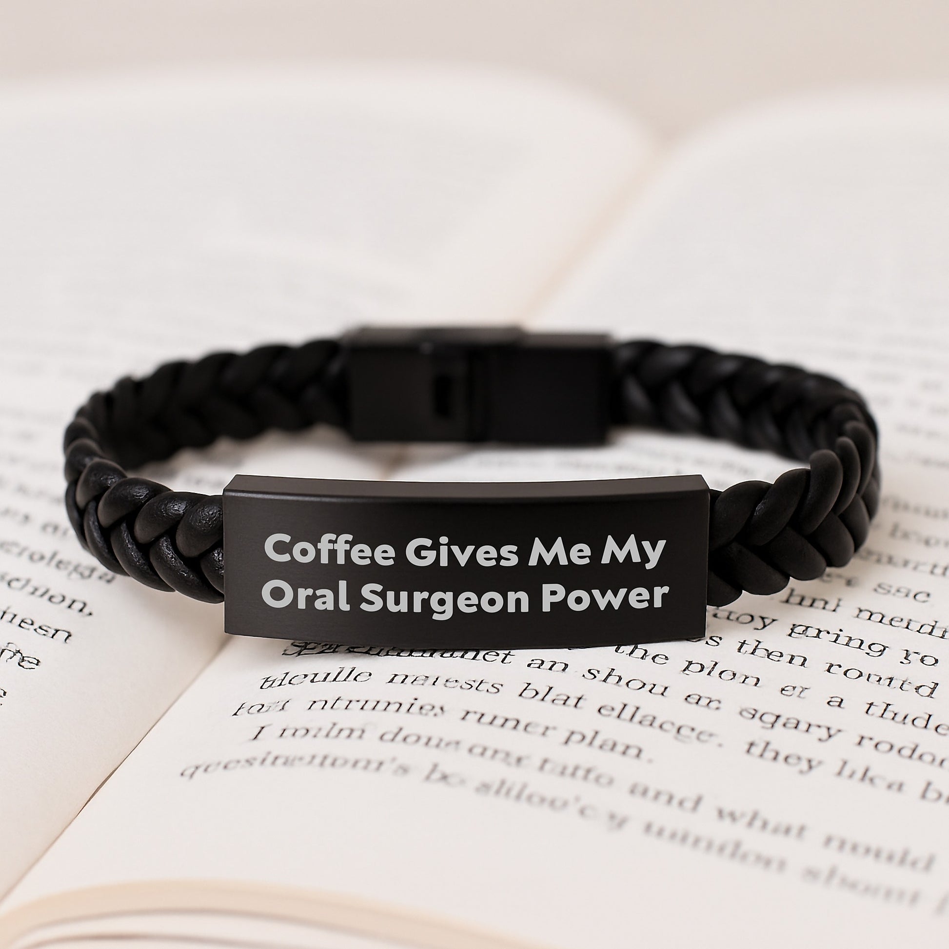 Funny Coffee Lover's Gift for Oral Surgeon Birthday, Interlaced Leather Bracelet from Friends, 'Coffee Gives Me My Oral Surgeon Power' Quote - Image 3
