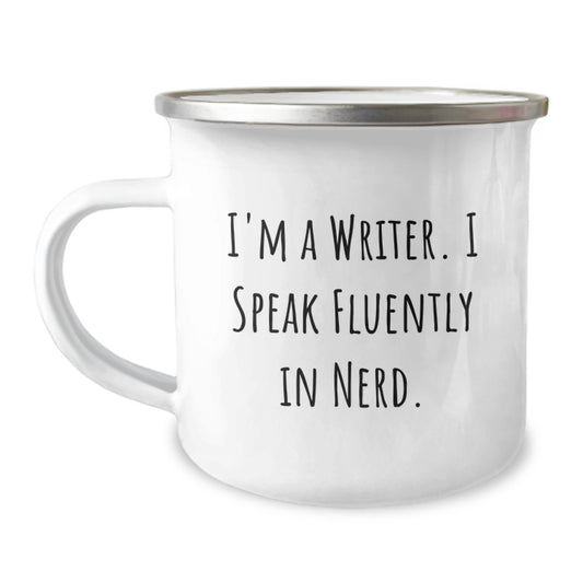 Writer's Delight, Funny Camping Mug, Gifts from Friends for Writer, Birthday Unique Gifts - Image 1