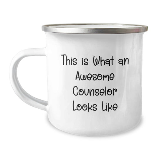 Counselor Gifts from Friends, Funny Quote 'This Is What An Awesome Counselor Looks Like', 12 oz Camping Mug for Birthday - Image 1