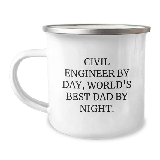 Civil Engineer Gifts, Camping Mug for Birthday, 'Civil Engineer By Day, World's Best Dad By Night.' Funny Quote Gifts from Family - Image 1