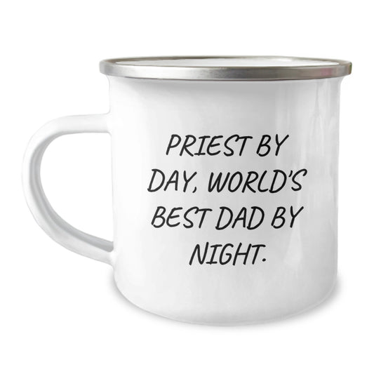 Funny Priest Gifts from Men to Priest By Day, World's Best Dad By Night. Camping Mug for Graduation Unique Gifts - Image 1