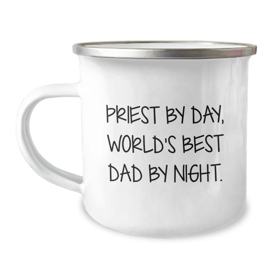Priest Gifts, Funny Camping Mugs, Graduation Unique Gifts from Family to Priest - 'Priest By Day, World's Best Dad By Night.' - Image 1