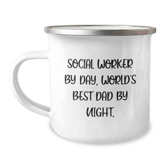 Social Worker Gifts, Funny Camping Mug for Birthday, 'Social Worker By Day, World's Best Dad By Night.' - Gifts from Mom to Social Worker - Image 1