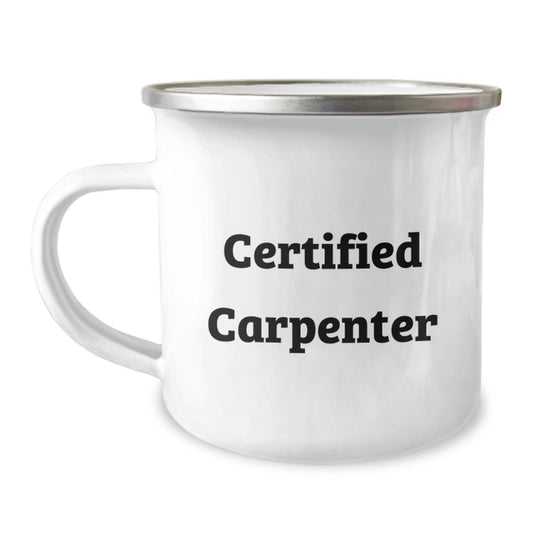 Funny Certified Carpenter Gifts from Men for Birthday Unique Camping Mug, 'You Hammered It', 12 oz Stainless Steel with Enamel Finish, Perfect for Carpenter Friends and Family - Image 1