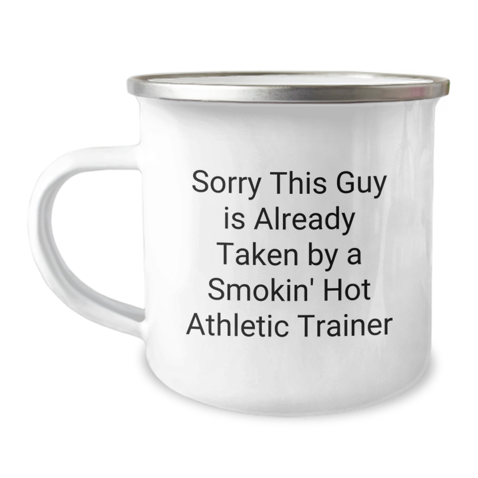 Funny Athletic Trainer Gifts, Birthday Unique Presents from Friends to Men, 'Sorry This Guy Is Already Taken' Camping Mug - Image 1
