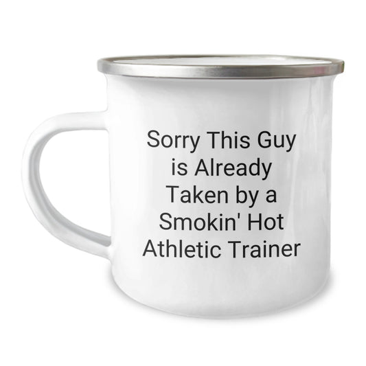 Funny Athletic Trainer Gifts, Birthday Unique Presents from Friends to Men, 'Sorry This Guy Is Already Taken' Camping Mug - Image 1