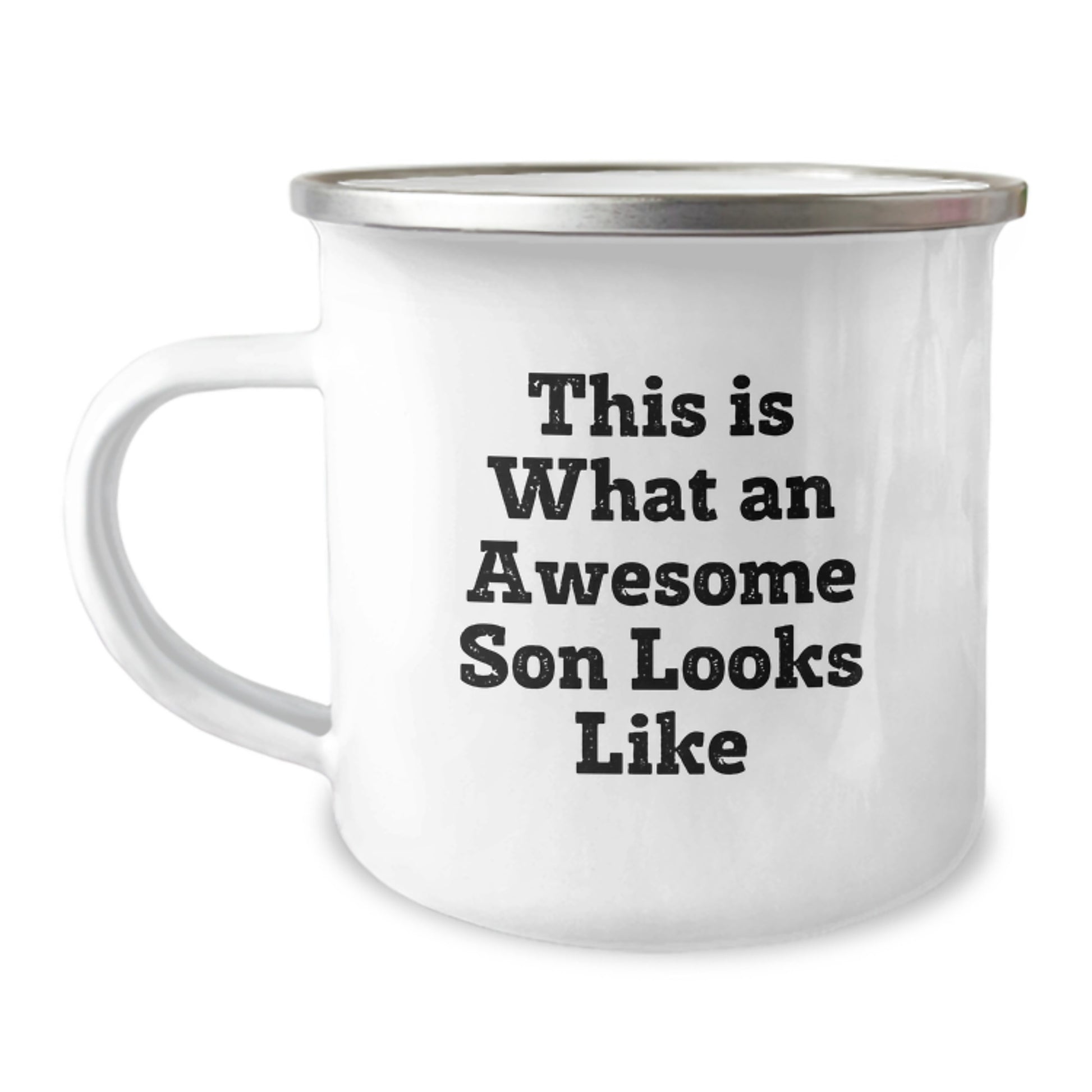 Funny Son Gifts for Graduation - This Is What An Awesome Son Looks Like Camping Mug, Gifts from Family to Son, 12 oz Stainless Steel with Enamel Finish - Image 1