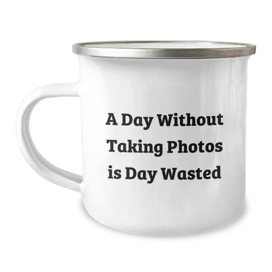 Funny Taking Photos Gifts for Men from Friends - A Day Without Taking Photos Is Day Wasted Quote Camping Mug, Birthday Unique Gifts - Image 1