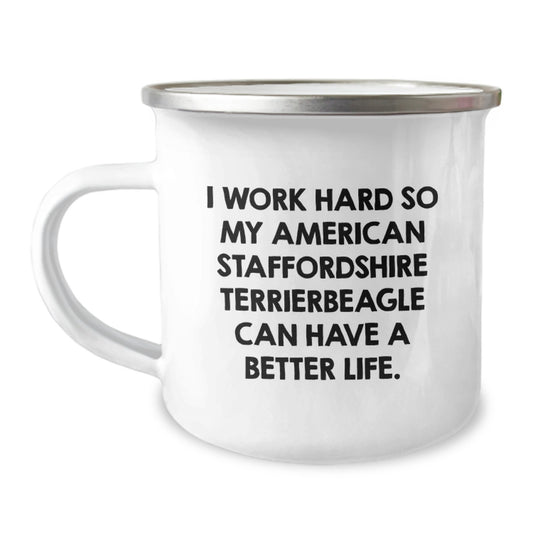 Funny American Staffordshire Terrier Dog Gifts, Inspirational Camping Mug for Birthday, Gifts from Friends for American Staffordshire Terrier Dog Lovers, 12 oz Stainless Steel Enamel Finish - Image 1