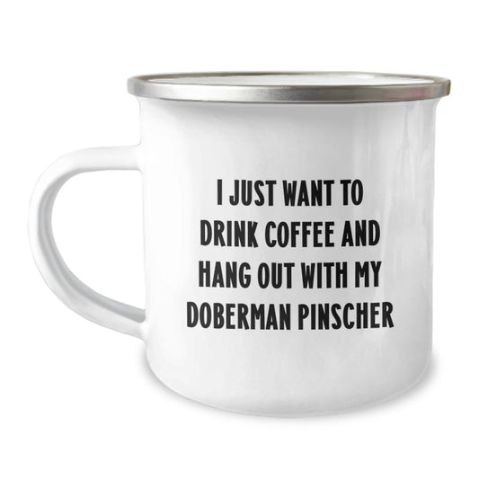 Doberman Pinscher Dog Lover's Funny Camping Mug Gifts from Friends, Family, or Coworkers for Birthday - Image 1